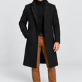 Men's Single-Breasted Overcoat with Notch Lapels in Black — view 4