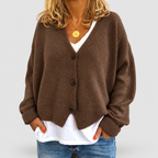 Women's Relaxed Soft Knit Cardigan with V-Neckline in Brown — view 2