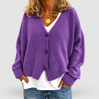 Women's Relaxed Soft Knit Cardigan with V-Neckline in Purple — view 3