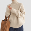 Women's Roll-Neck Knitted Jumper in Beige — view 1