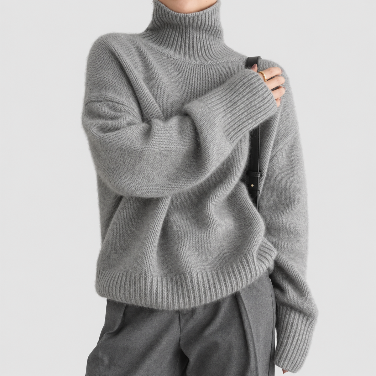 Women's Roll-Neck Knitted Jumper in Grey — view 3