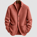 Men's Ribbed Shawl-Collar Cardigan in Red/Pink — view 2