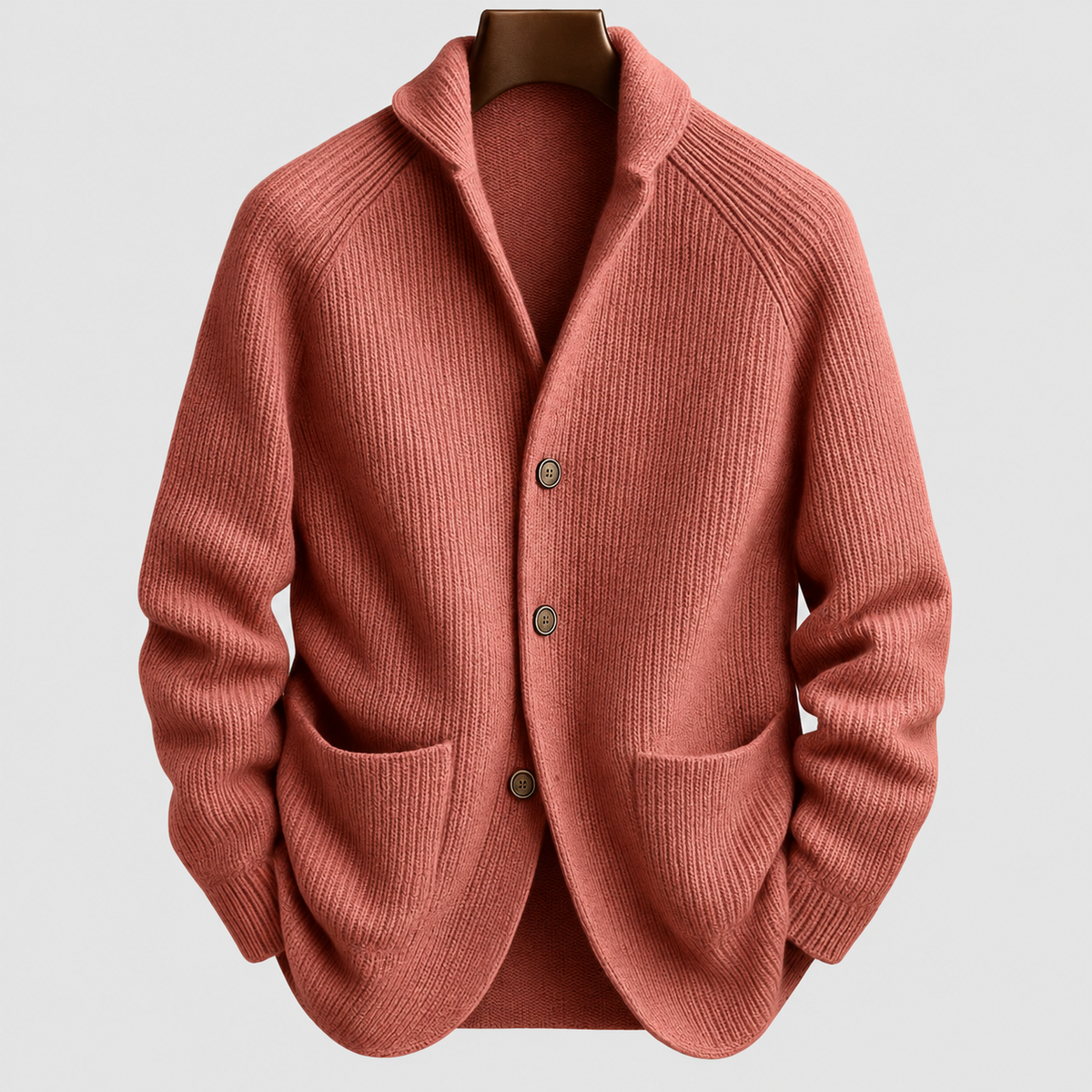 Men's Ribbed Shawl-Collar Cardigan in Red/Pink — view 2