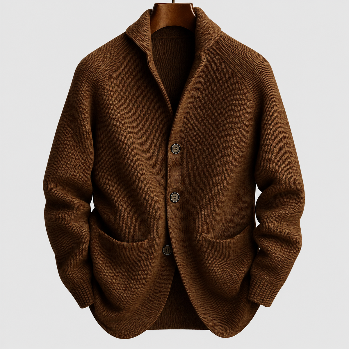 Men's Ribbed Shawl-Collar Cardigan in Brown — view 4