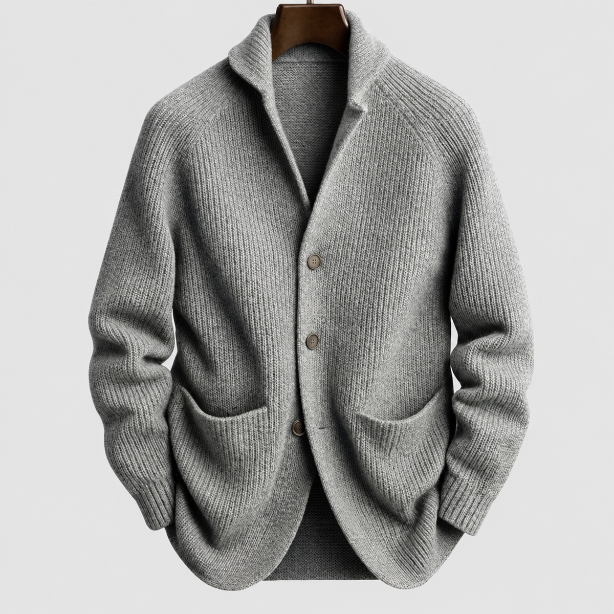 Men's Ribbed Shawl-Collar Cardigan in Grey — view 5