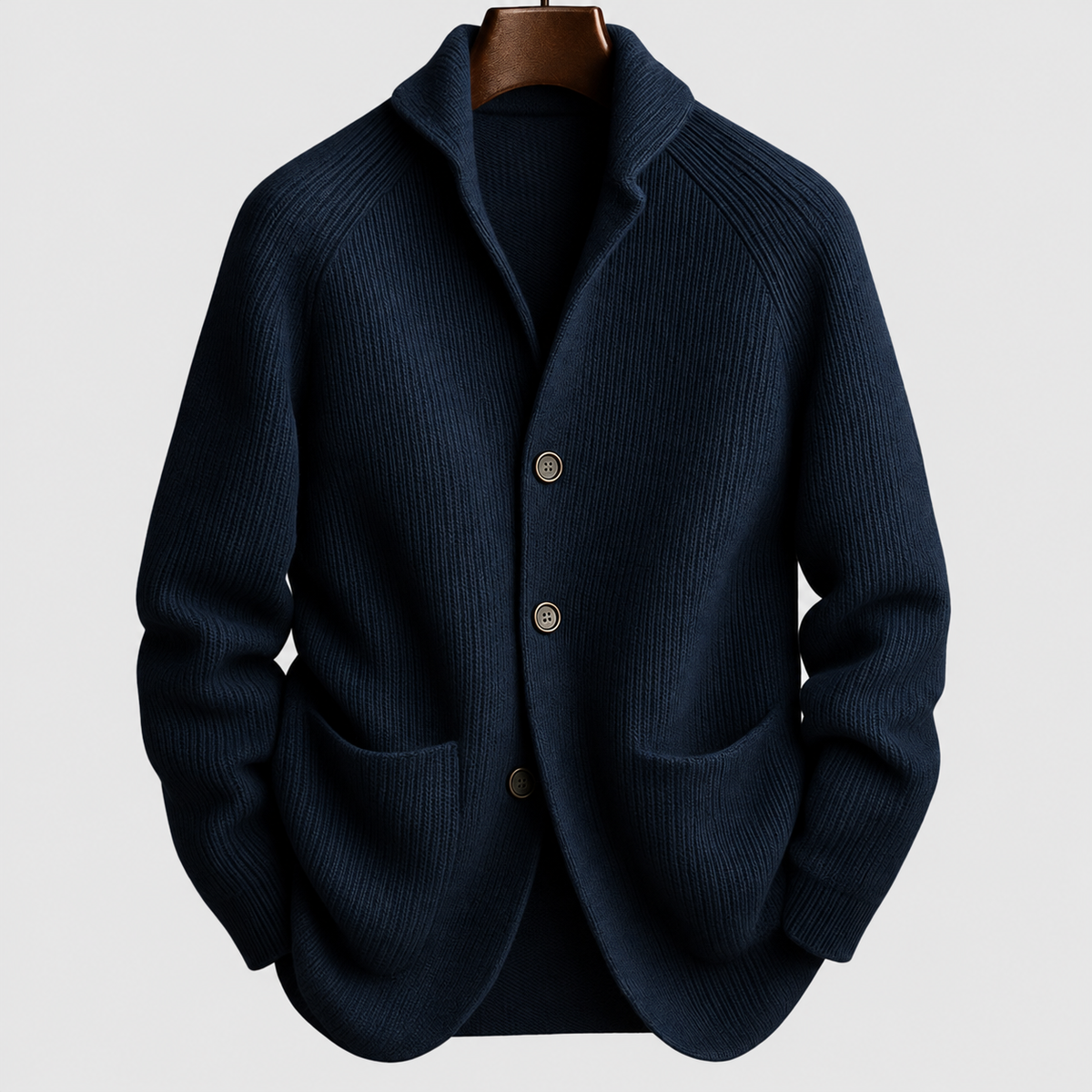 Men's Ribbed Shawl-Collar Cardigan in Blue — view 6