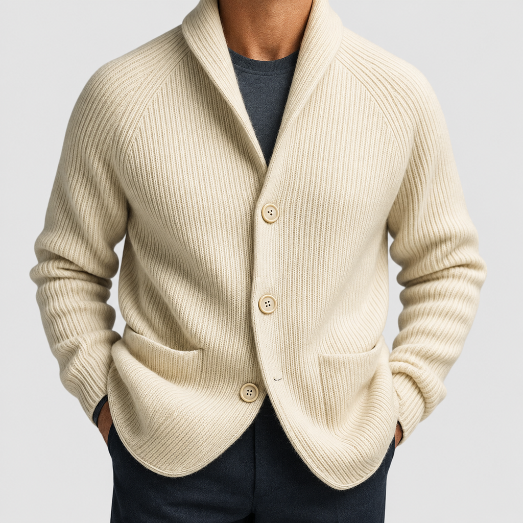 Men's Ribbed Shawl-Collar Cardigan — view 9