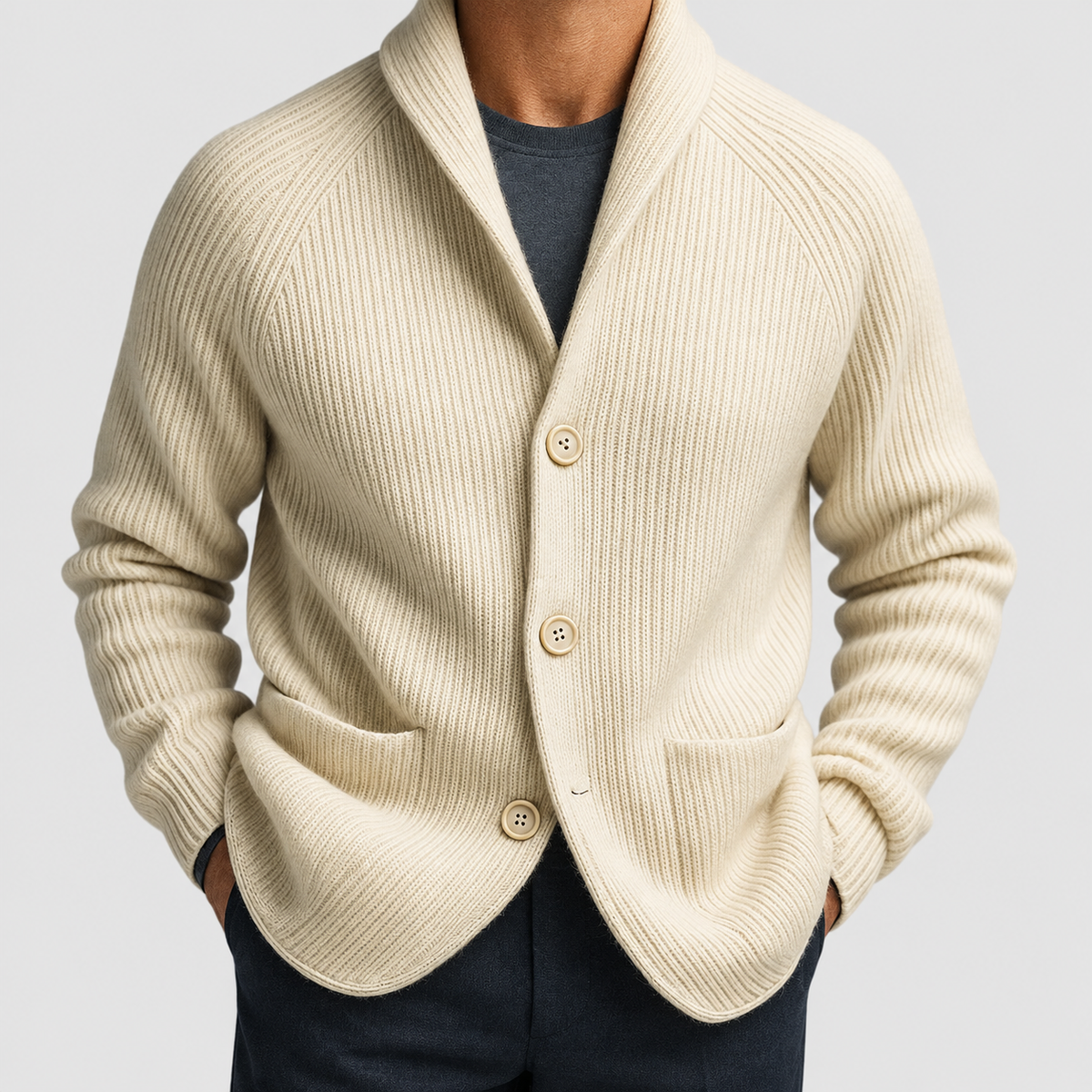 Men's Ribbed Shawl-Collar Cardigan — view 9