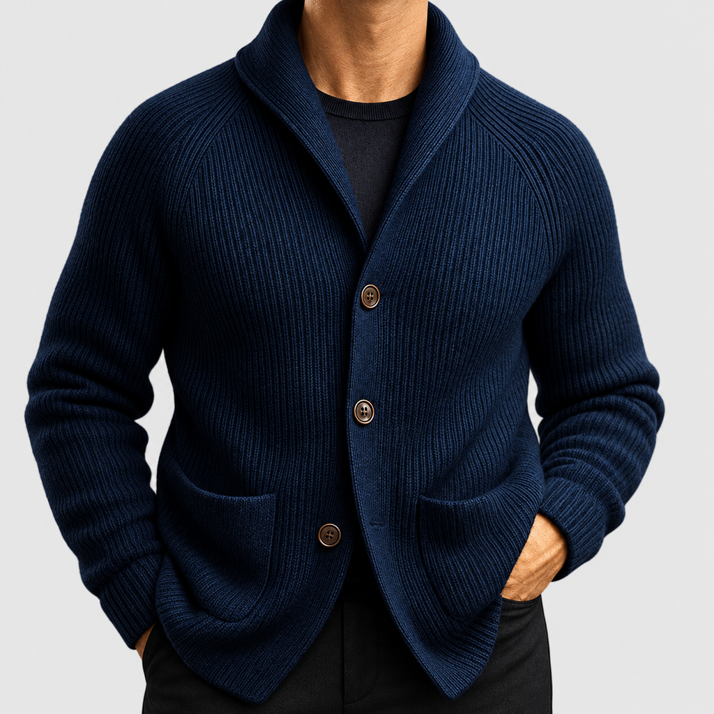 Men's Ribbed Shawl-Collar Cardigan — view 10