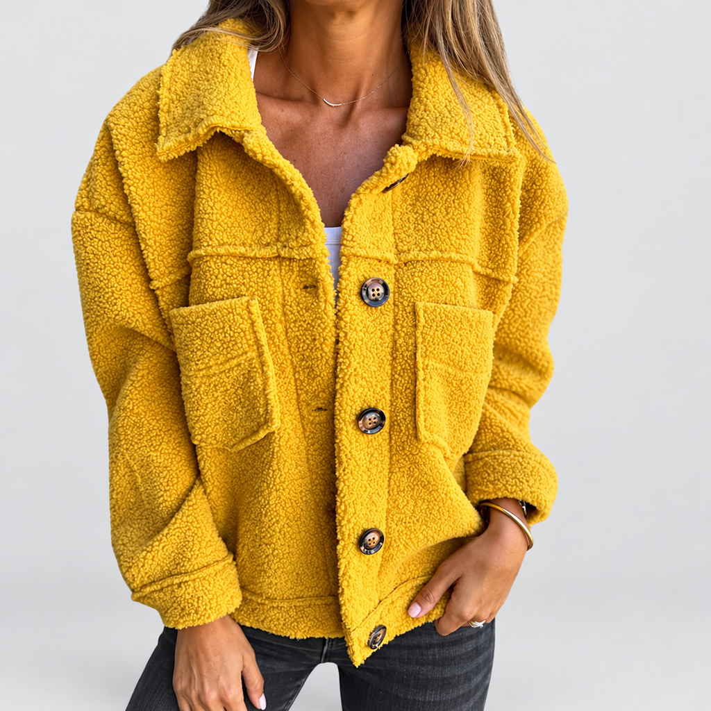 Women's Teddy Button-Front Jacket in Yellow — view 2