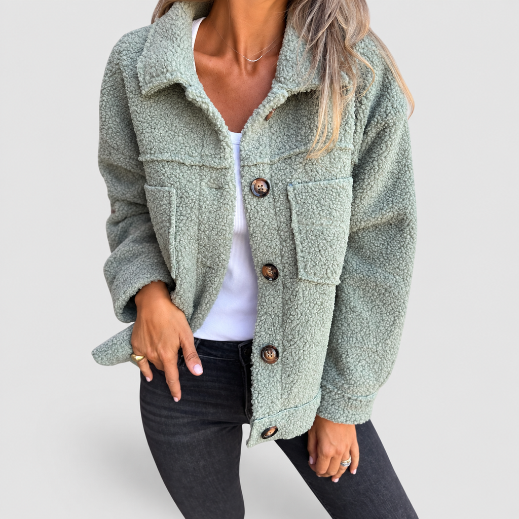 Women's Teddy Button-Front Jacket in Green — view 4