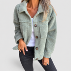 Women's Teddy Button-Front Jacket in Green — view 4