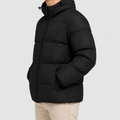 Men's Hooded Zip-Front Puffer Jacket in Black — view 3