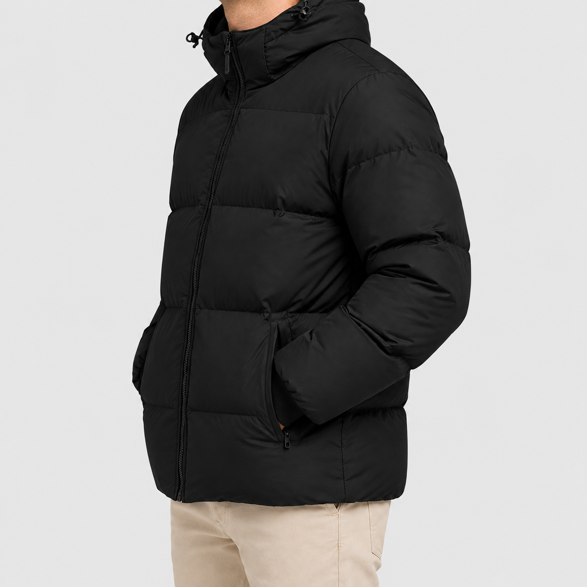 Men's Hooded Zip-Front Puffer Jacket in Black — view 3