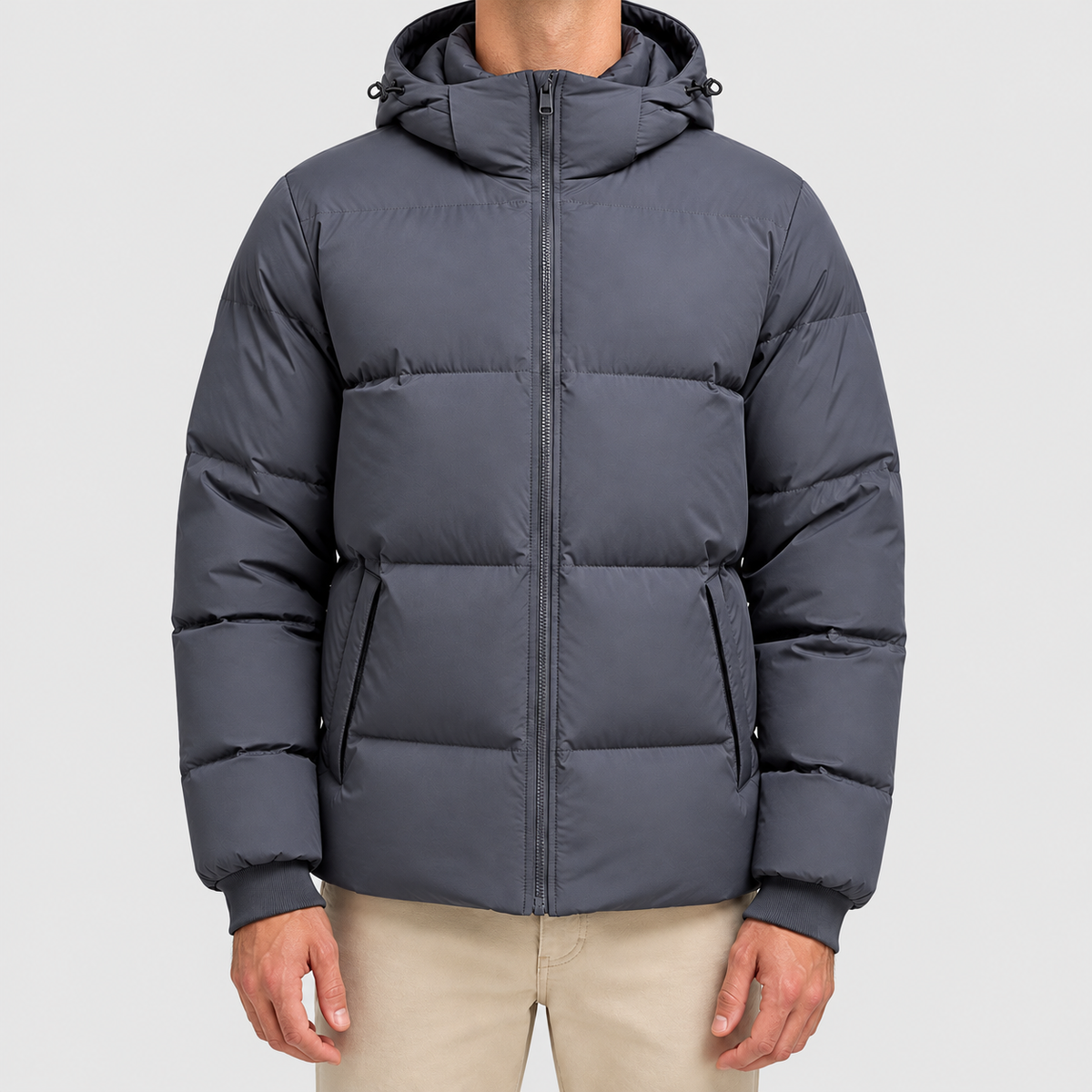 Men's Hooded Zip-Front Puffer Jacket in Dark Grey — view 4
