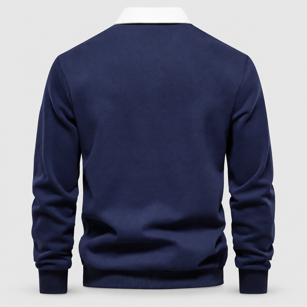 Men's Contrast-Collar Long-Sleeve Button-Placket Polo Jumper — view 7