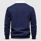 Men's Contrast-Collar Long-Sleeve Button-Placket Polo Jumper — view 7