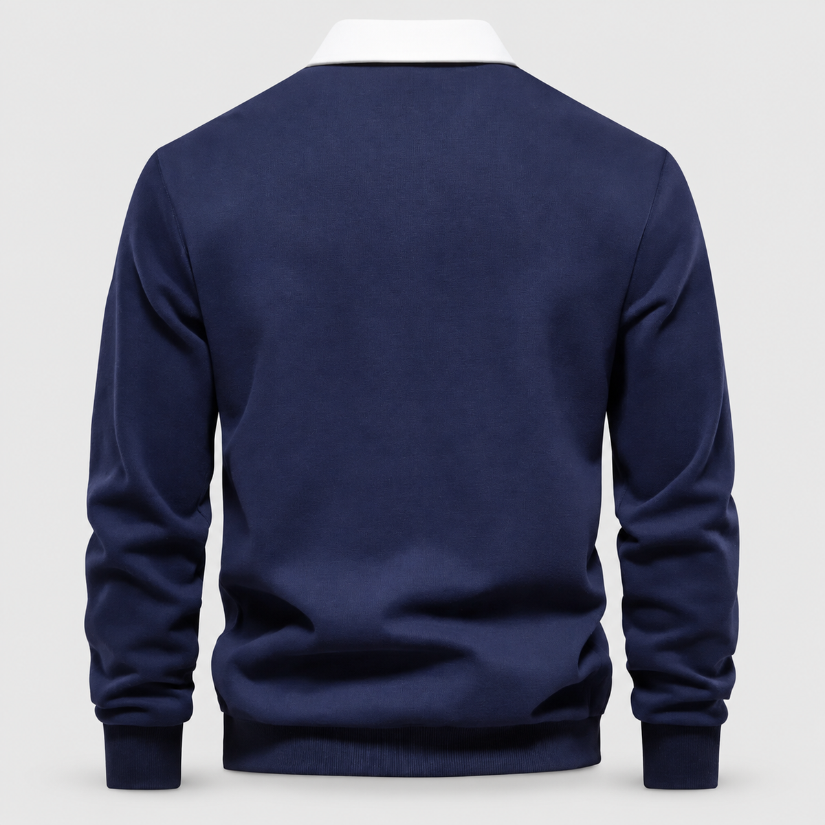 Men's Contrast-Collar Long-Sleeve Button-Placket Polo Jumper — view 7