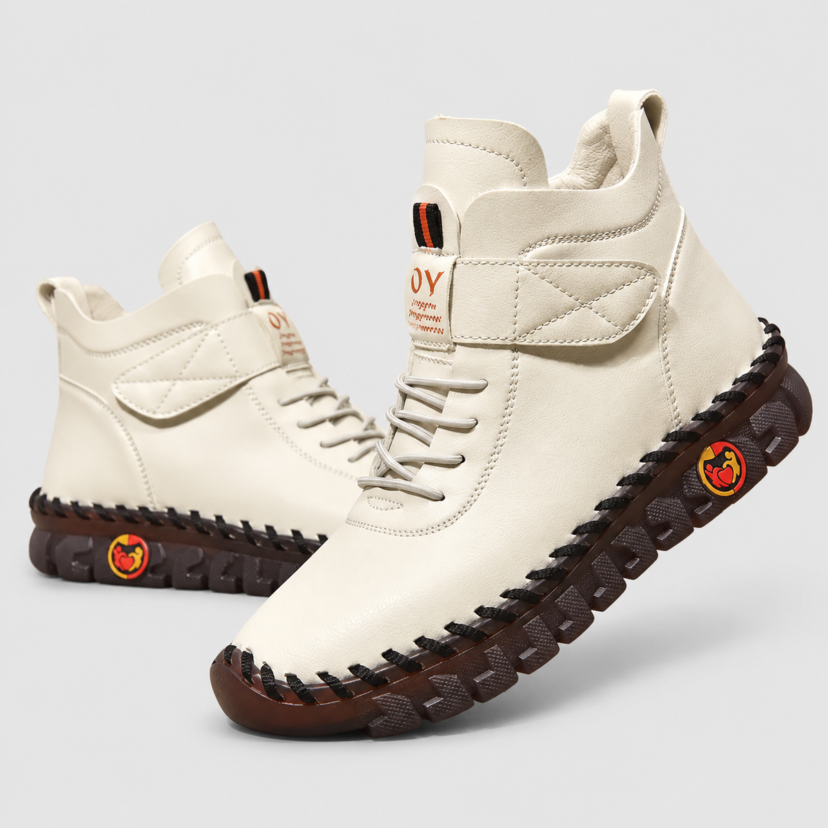 Women's Lace-Up Ankle Boots with Rubber Sole in White — view 1
