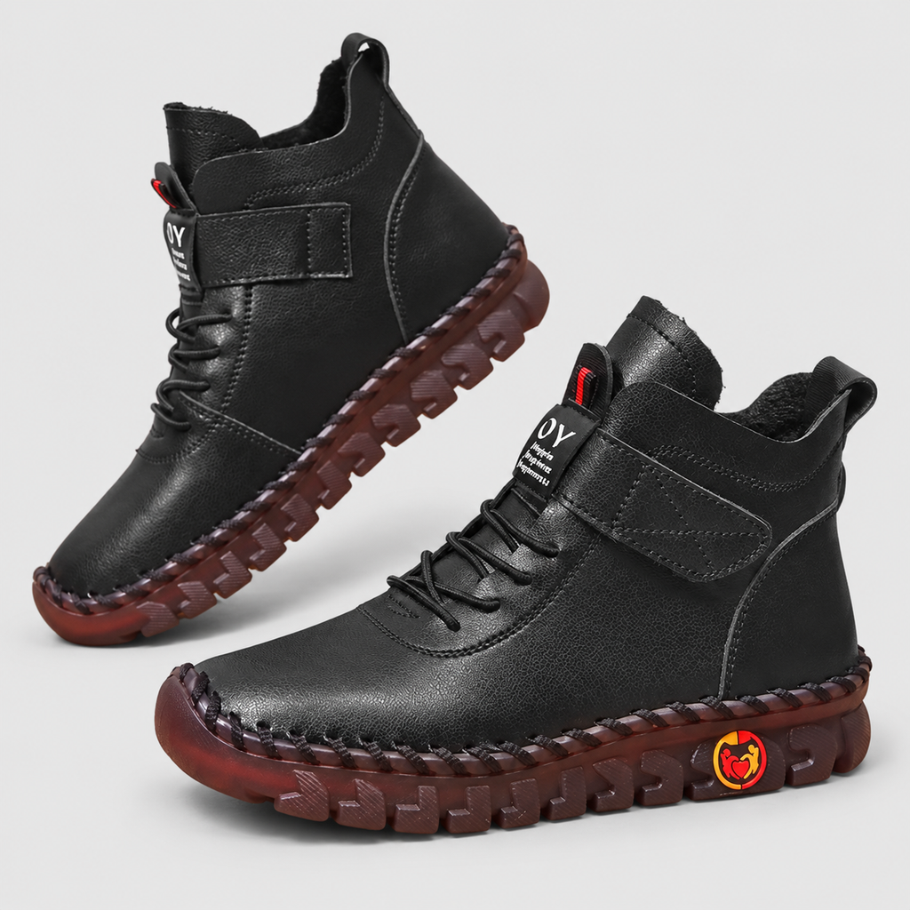 Women's Lace-Up Ankle Boots with Rubber Sole in Black — view 2