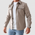 Men's Slim-Fit Overshirt Jacket with Dual Chest Pockets in Beige — view 2