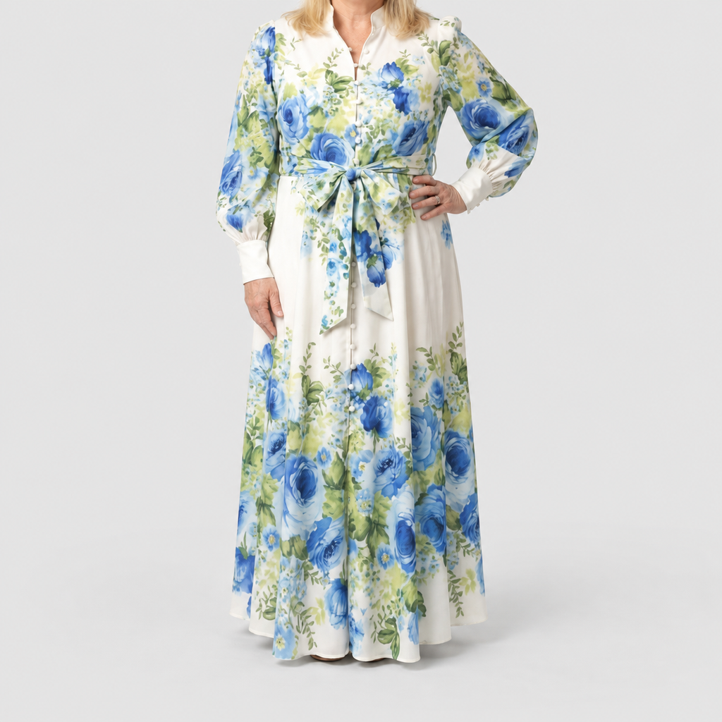 Women's Long-Sleeve Floral Button-Front Maxi Dress — view 3