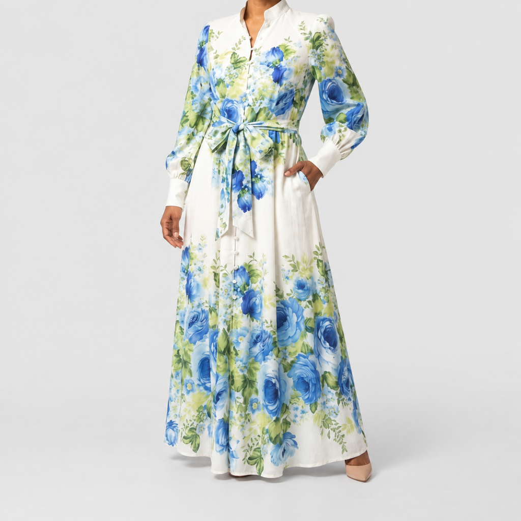 Women's Long-Sleeve Floral Button-Front Maxi Dress — view 4