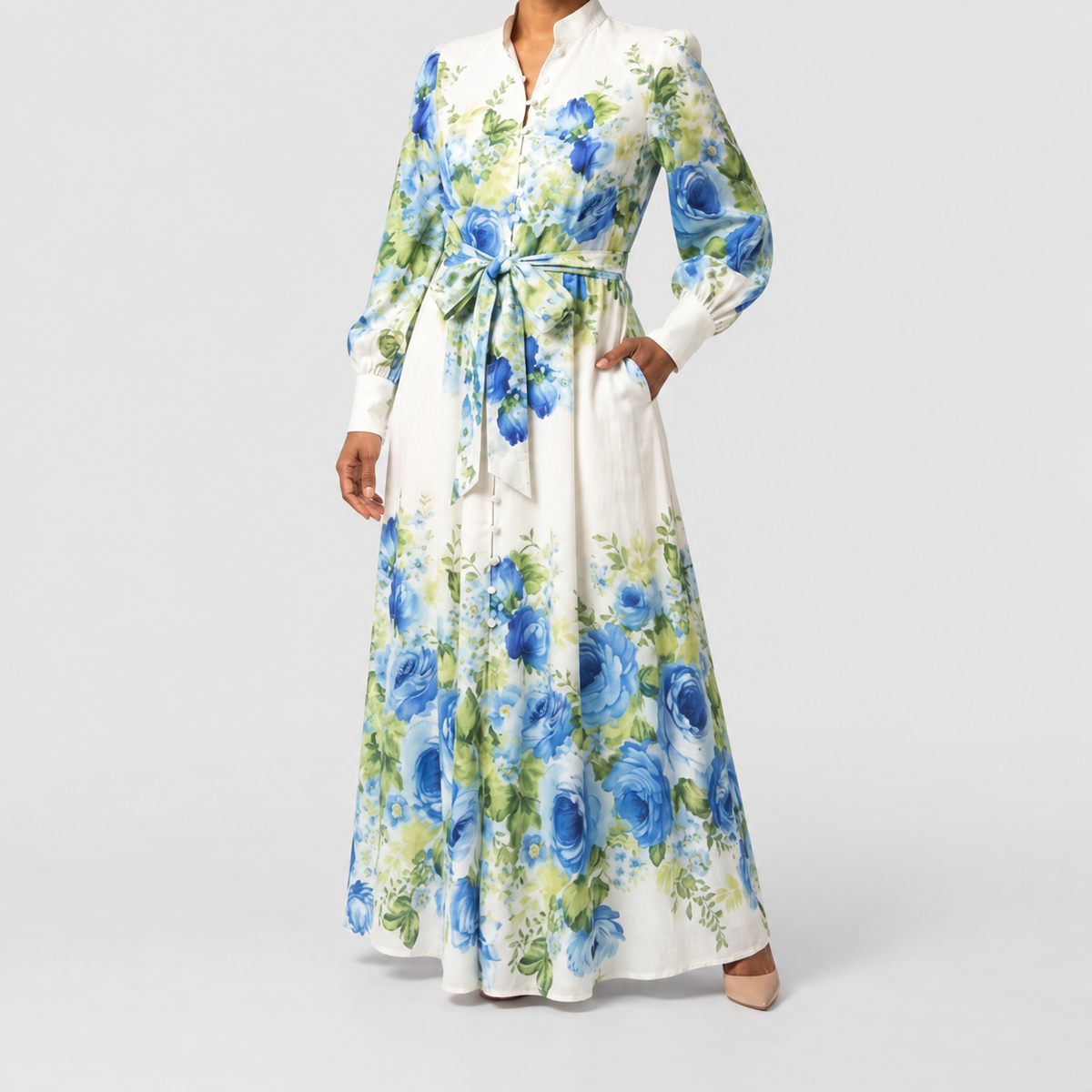 Women's Long-Sleeve Floral Button-Front Maxi Dress — view 4