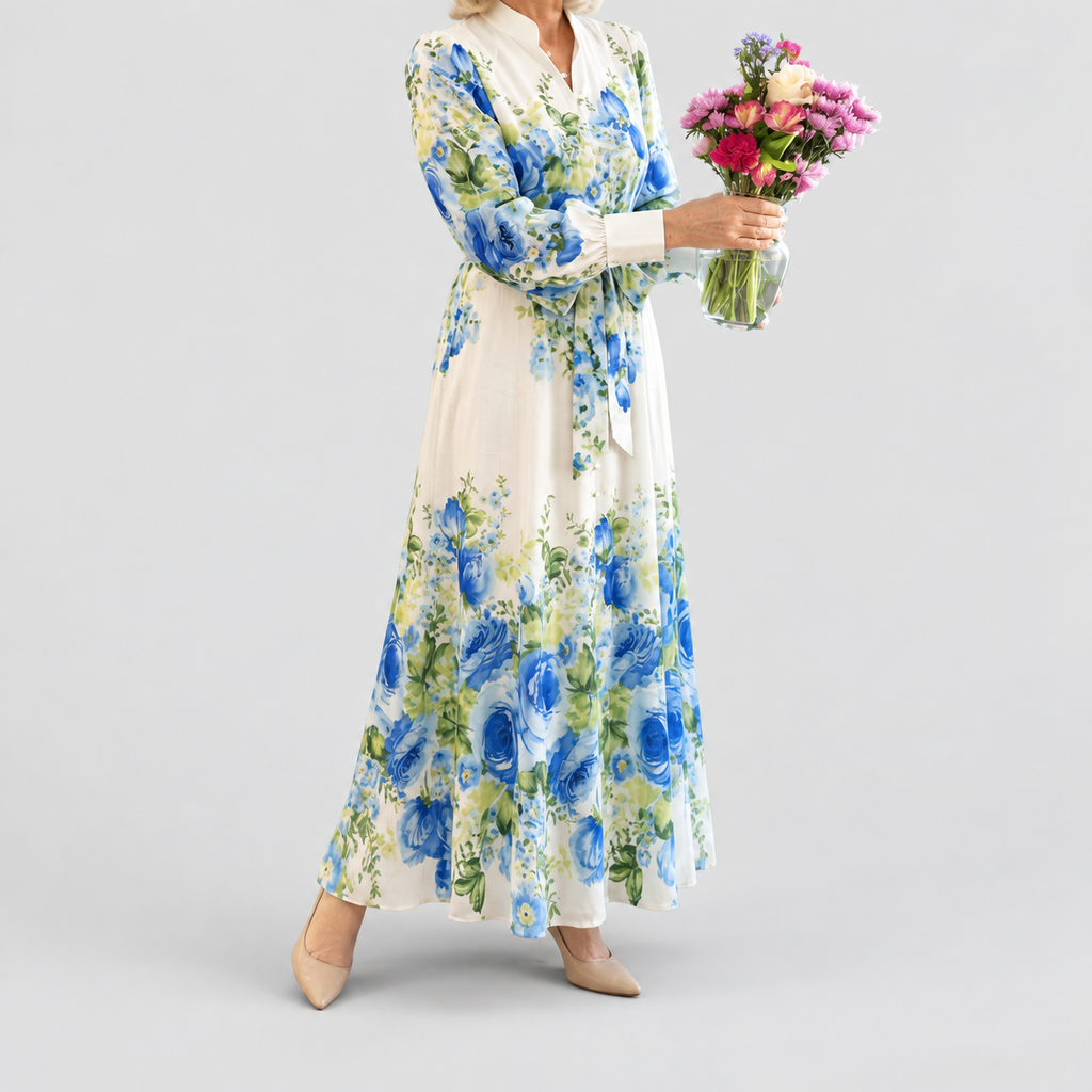 Women's Long-Sleeve Floral Button-Front Maxi Dress — view 5
