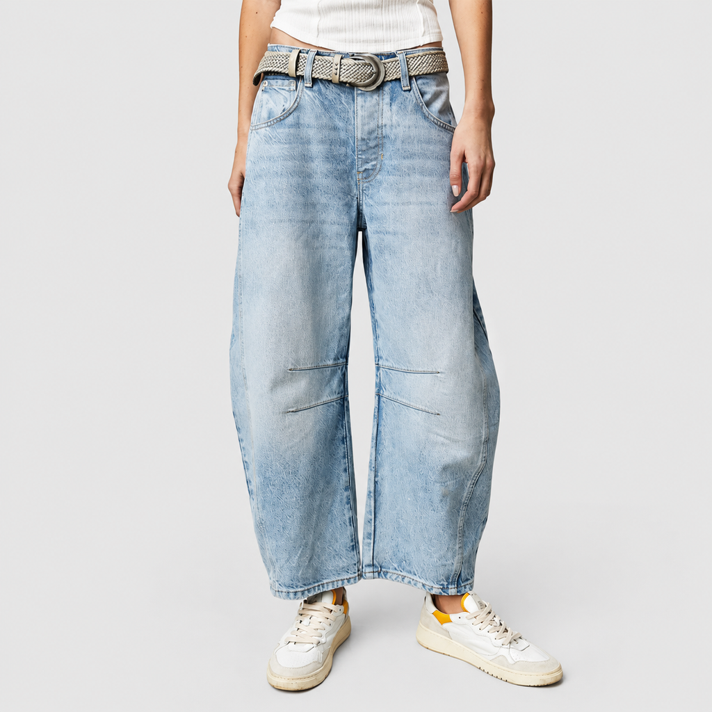 Women's Mid-Rise Barrel-Leg Jeans in Light Blue — view 1