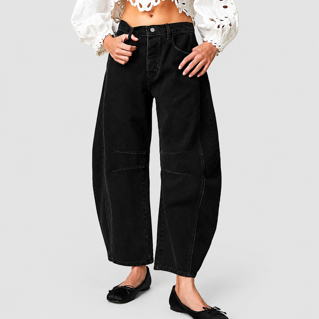 Women's Mid-Rise Barrel-Leg Jeans in Black — view 2