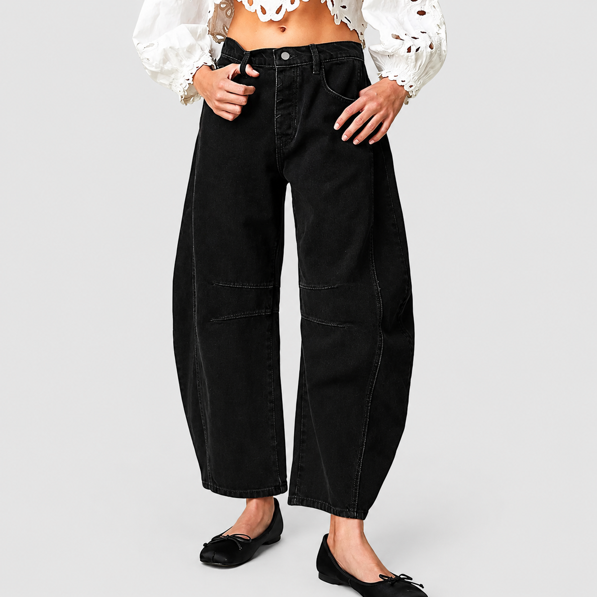Women's Mid-Rise Barrel-Leg Jeans in Black — view 2