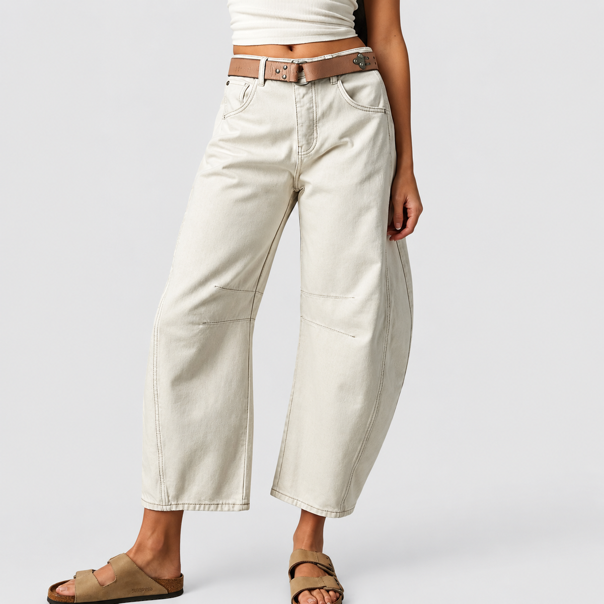 Women's Mid-Rise Barrel-Leg Jeans in White — view 3
