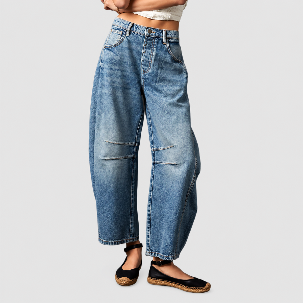 Women's Mid-Rise Barrel-Leg Jeans in Dark Blue — view 6