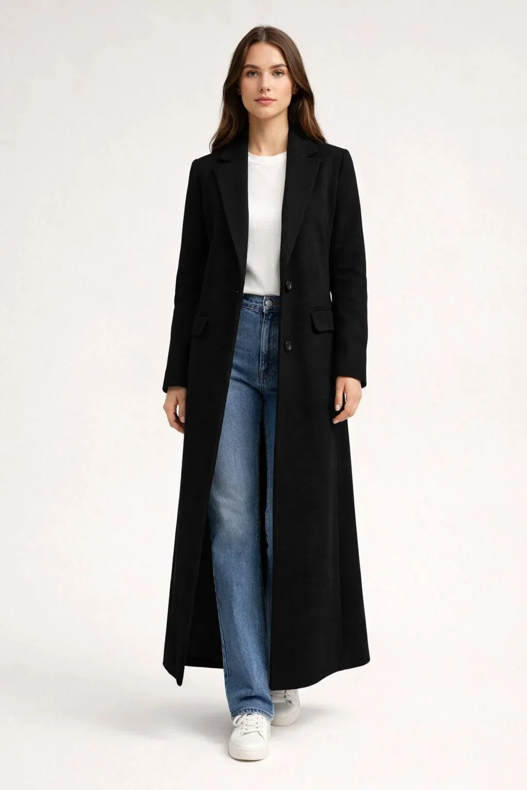 Eirlys | Women's Longline Jacket with Lapels and Flap Pockets