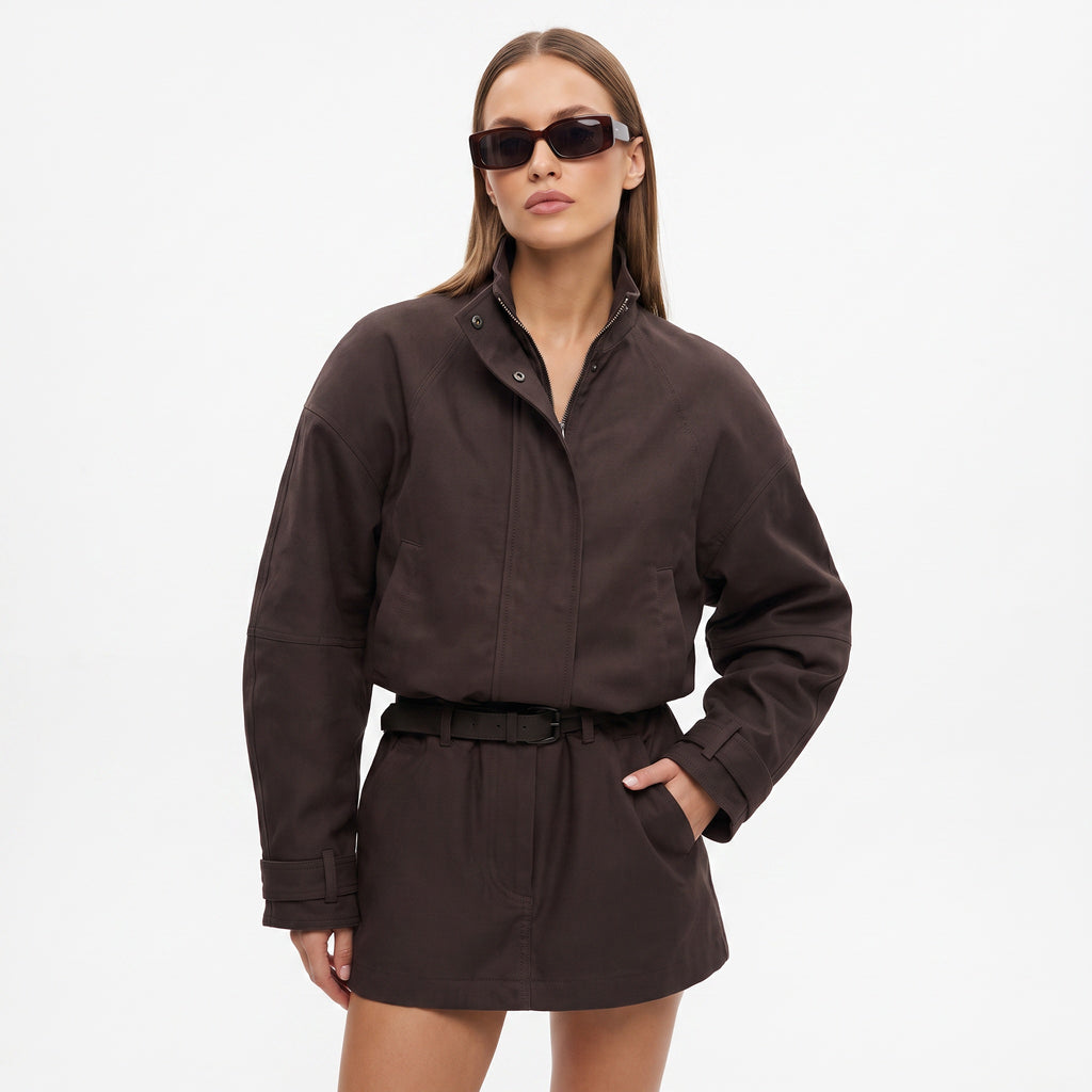 Eleri | Women's Faux Suede Jacket with Zip and Stand Collar