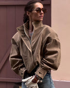 Eleri | Women's Faux Suede Jacket with Zip and Stand Collar