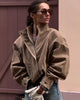Eleri | Women's Faux Suede Jacket with Zip and Stand Collar