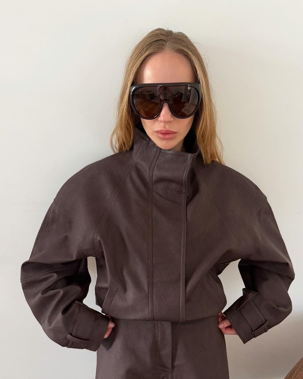 Eleri | Women's Faux Suede Jacket with Zip and Stand Collar