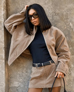Eleri | Women's Faux Suede Jacket with Zip and Stand Collar