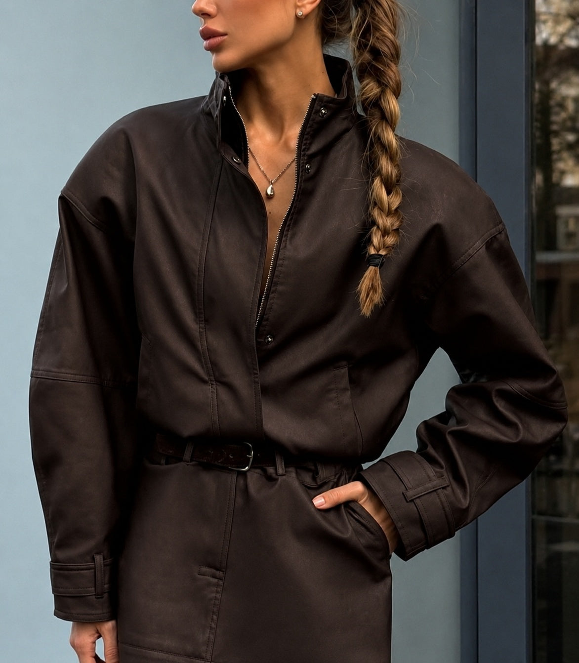 Eleri | Women's Faux Suede Jacket with Zip and Stand Collar