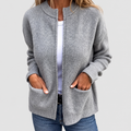 Women's Cotton Knitted Zip Cardigan in Grey — view 1