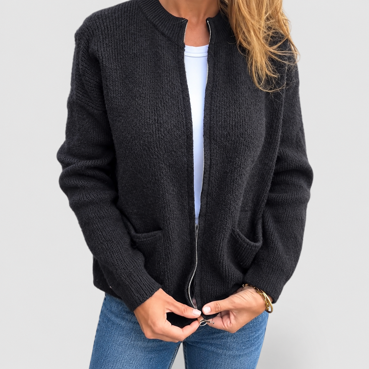 Women's Cotton Knitted Zip Cardigan — view 3