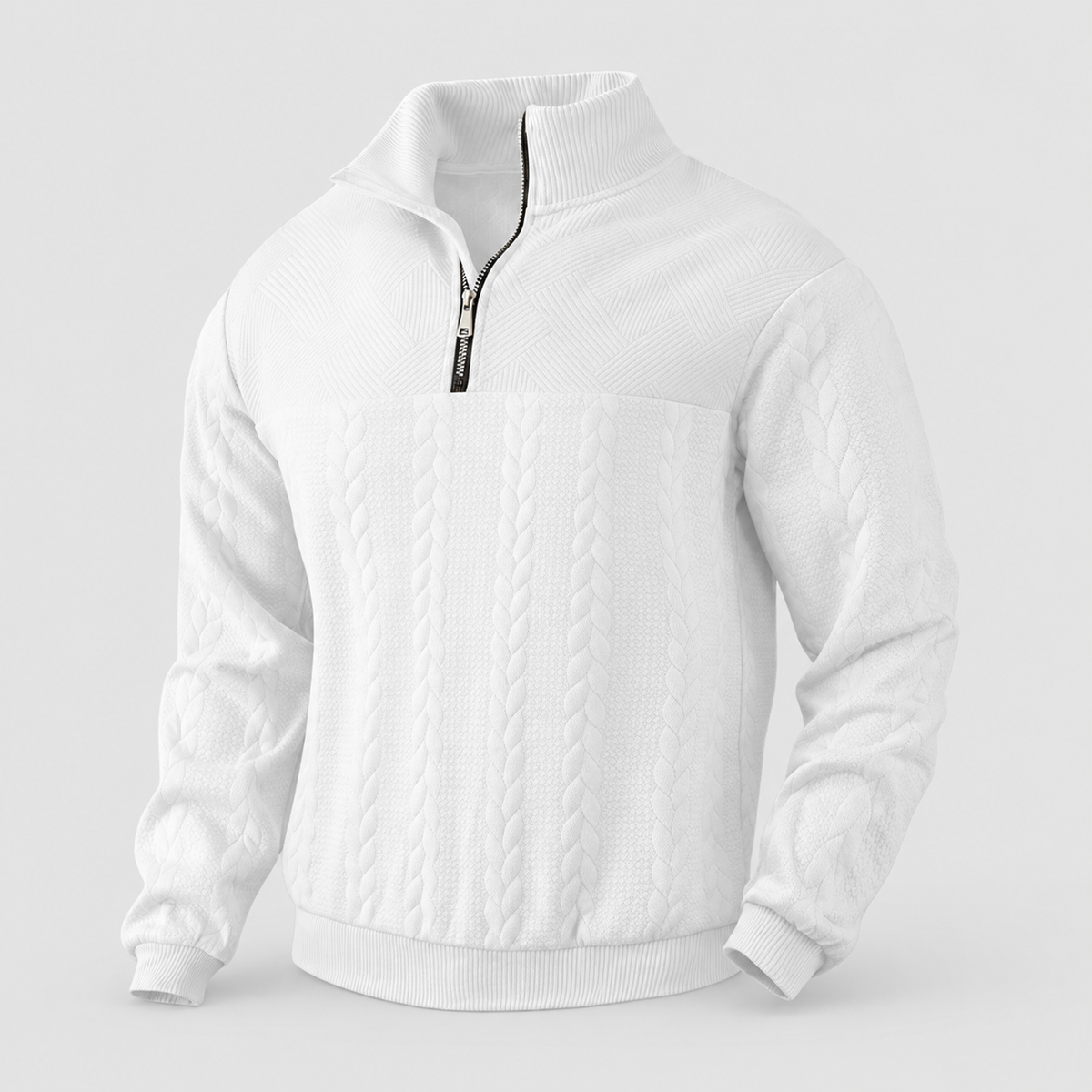 Men's Jacquard Quarter-Zip Jumper in White — view 5