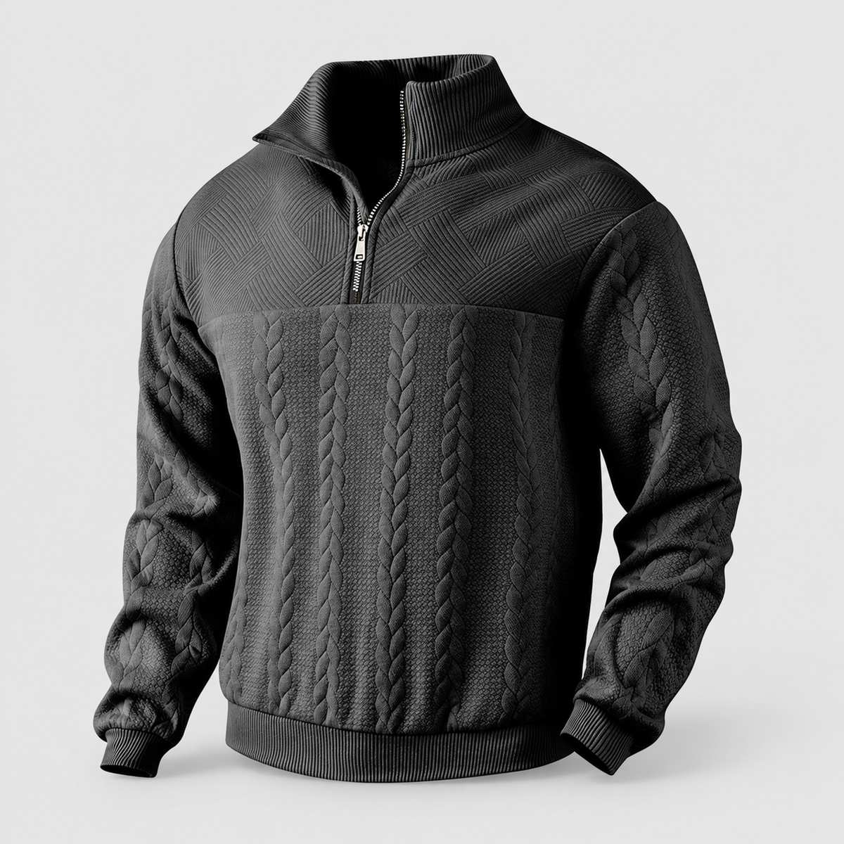 Men's Jacquard Quarter-Zip Jumper in Black — view 6