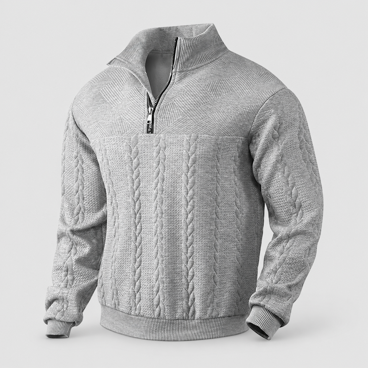 Men's Jacquard Quarter-Zip Jumper in Light Grey — view 8