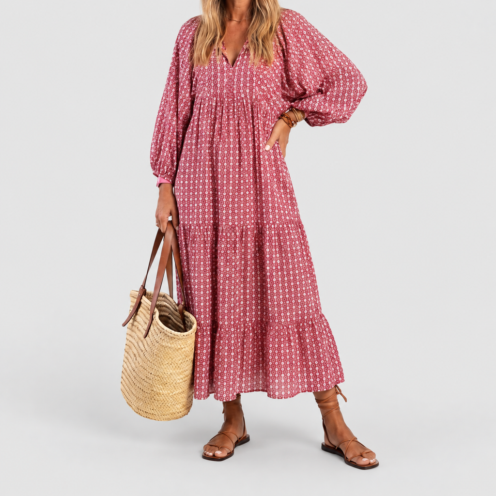 Women's Long-Sleeve Midi Dress in Multicolour — view 1