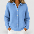 Women's Waffle Rib Knit Cardigan with Shirt Collar in Blue — view 1