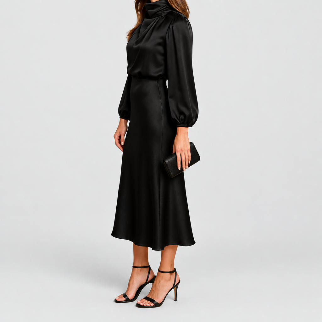 Women's High-Neck Midi Dress with Long Sleeves — view 4