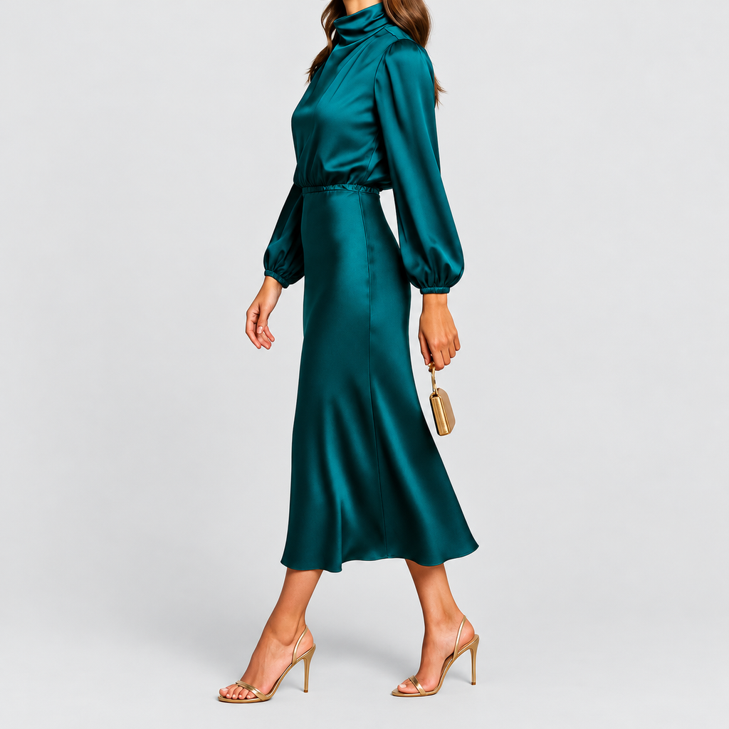Women's High-Neck Midi Dress with Long Sleeves — view 5